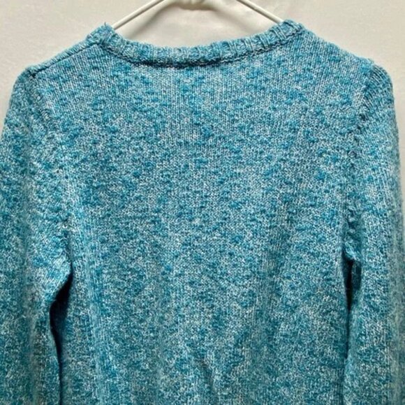 L.L. Bean Knit Sweater Women's Petite Medium PM Turquoise Marble Cotton Vintage - Picture 4 of 11